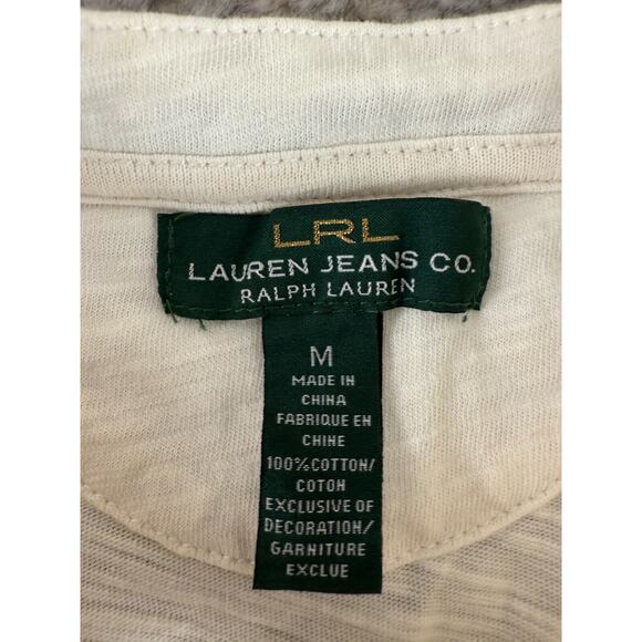 Ralph Lauren Jeans Co Size M Keyhole Tie Casual Top Ivory Short Sleeve Shirt - Picture 6 of 8